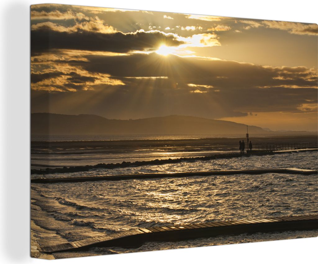 OneMillionCanvasses - Leinwandbilder - 140x90 cm, Sonnenuntergang in West Kirby auf der englischen Halbinsel Wirral, Wandbilder Kunstdruck Wandde...