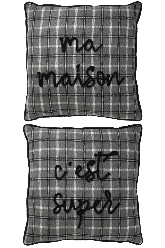 Coussin Décoratif Gris avec Message J-Line en Polyester - Lot de 2 Pièces