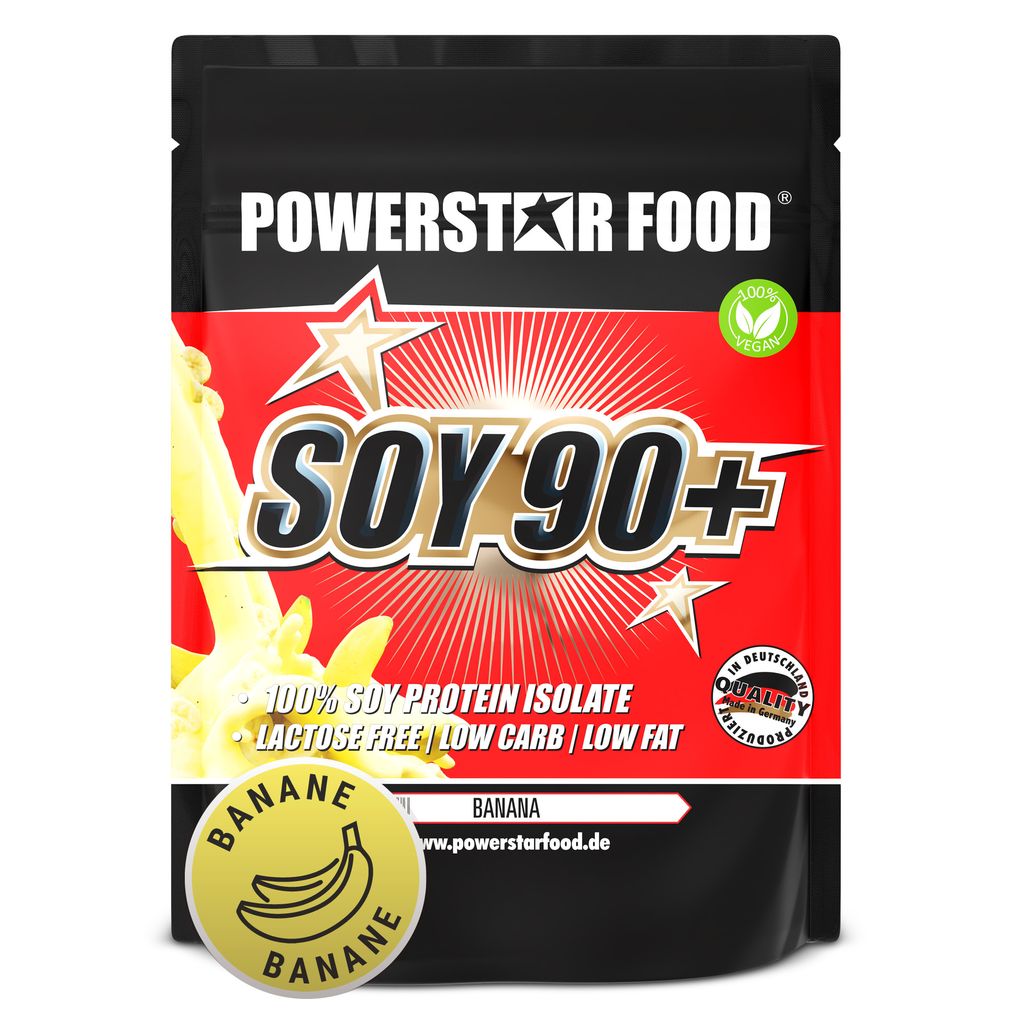 Powerstar SOY 90+ | 1kg Soja-Protein-Isolat | Gentechnisch unverändert & GMO-frei | Veganes Eiweiß-Pulver zum Muskelaufbau | Banana