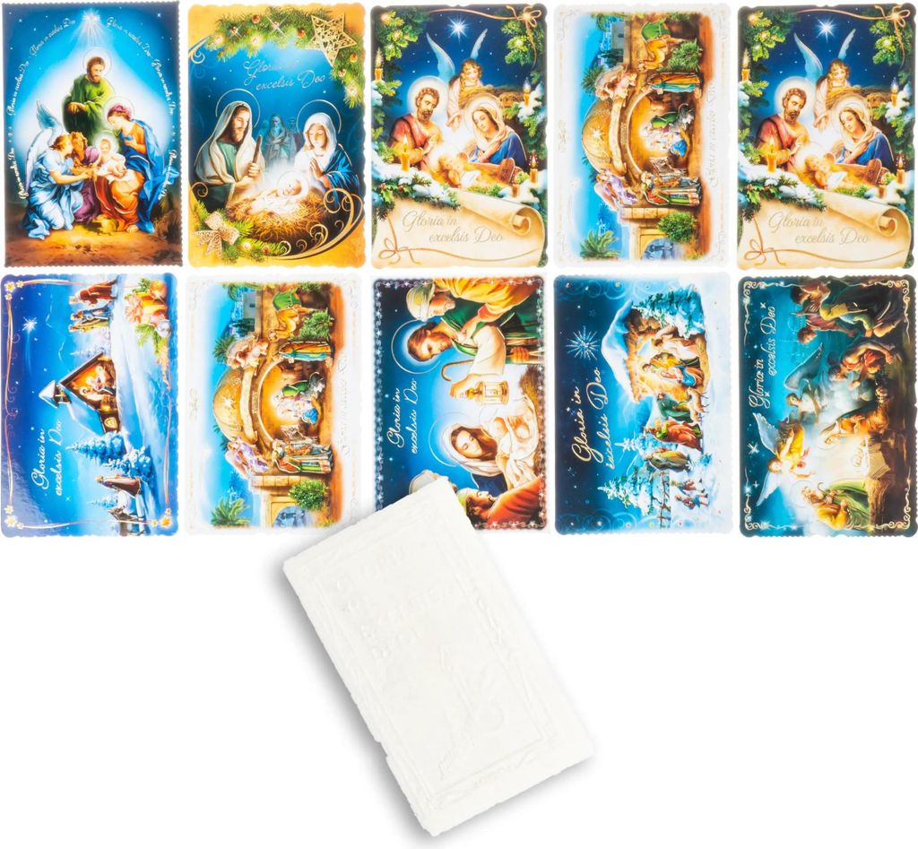 Weihnachtskarten mit Oblate, Vergoldung und religiösen Wünschen - 10 Stk.