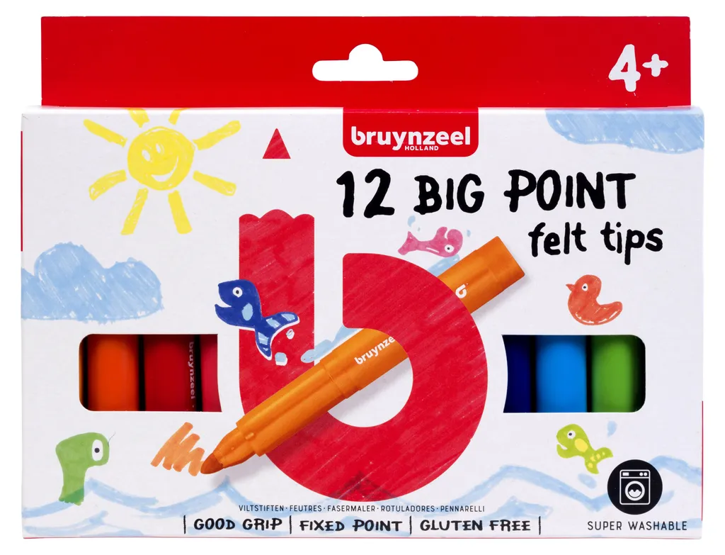 Feutres Anti-Séchage Lavables pour Enfants - Pointe Large Bruynzeel x12