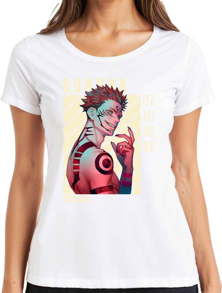 Sukuna Jujutsu Kaisen König der Flüche Anime rote Augen düster Damen T-Shirt, Weiß, 3XL