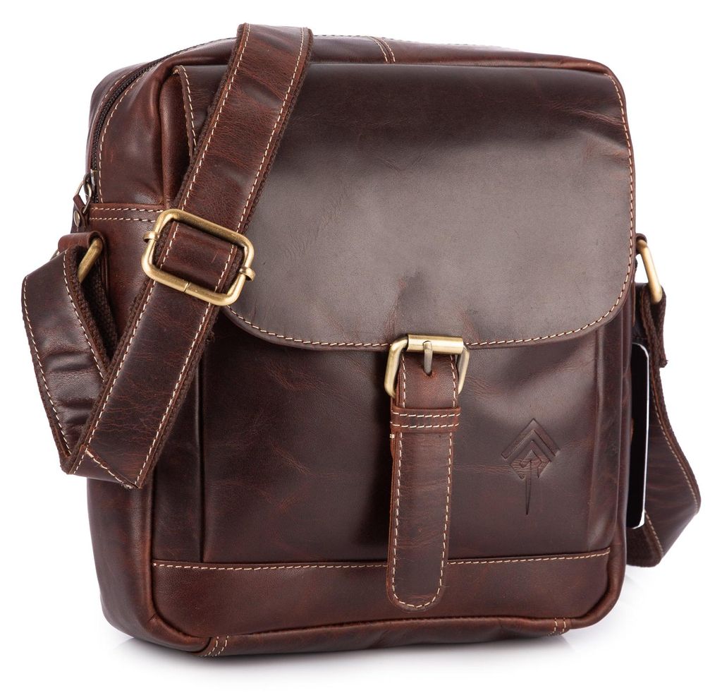 Jorey Herren Umhängetasche Echtleder Reißverschluss Klappe 22x25 cm Braun