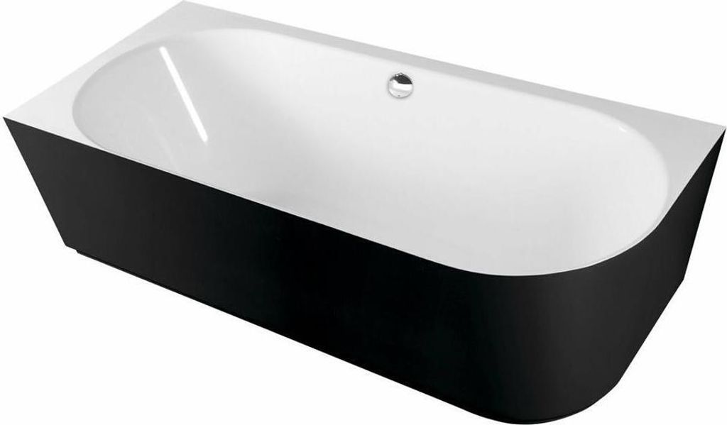 SUSSI L Freistehende Eckwanne, Gussmarmor, 160x70x49,5cm, schwarz/weiß