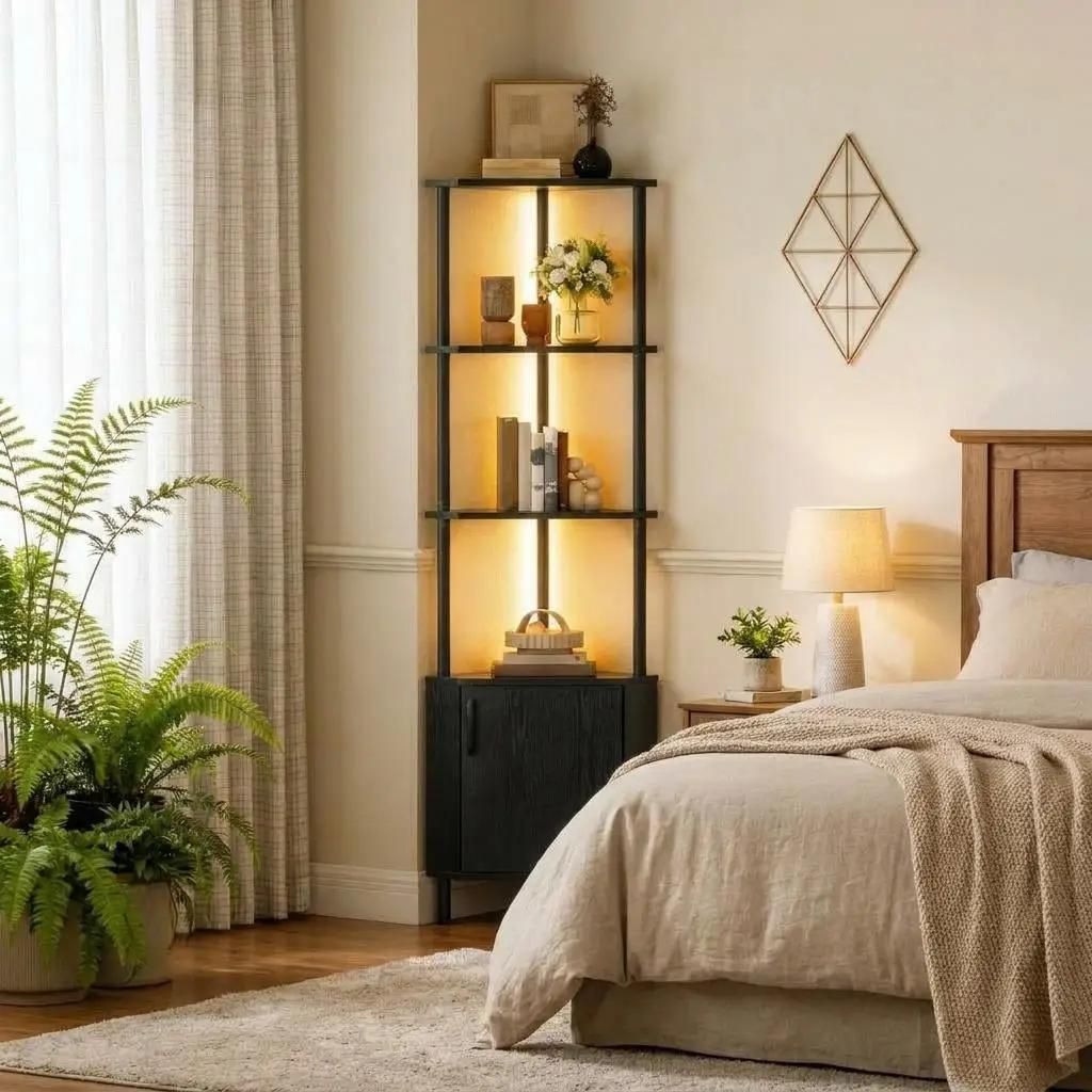 Eck-Bücherregal mit LED-Beleuchtung - 5-stöckiges Regal - Produktbild 