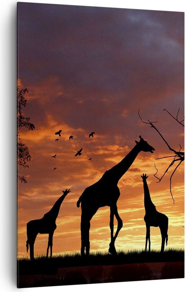 Bild auf Leinwand - Leinwandbild - Einteilig - Giraffe Afrika Sonne Safari - 80x120cm - Wand Bild - Wanddeko - Wandbilder - Leinwanddruck - Wanddek...