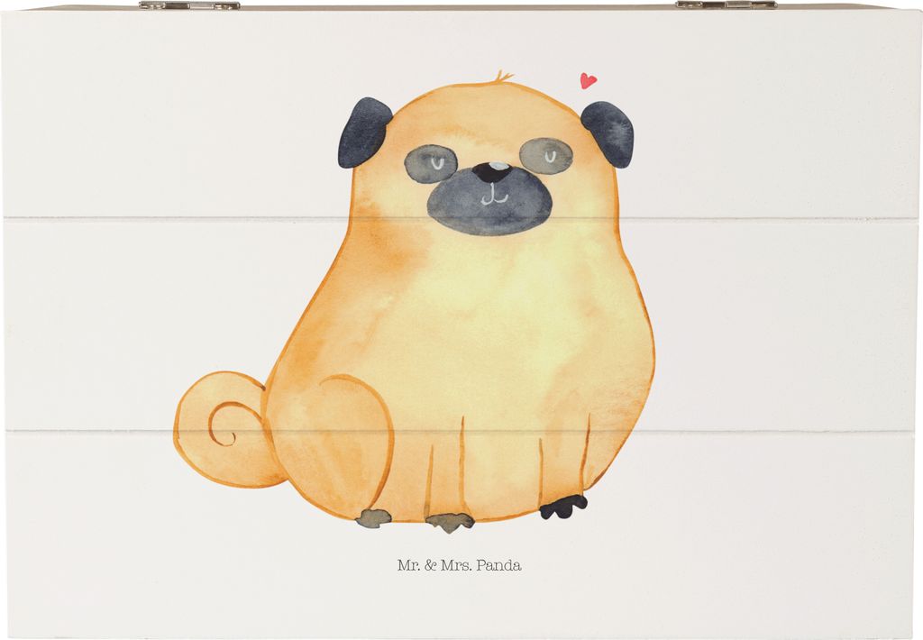 Mr. & Mrs. Panda Holzbox Mops 22 x 15 cm - Weiß - Geschenk, Hund, Hundeliebe, Schatzkiste, kiste holz, Holzkiste, Sprüche, Liebe, Holztruhe, Box,...