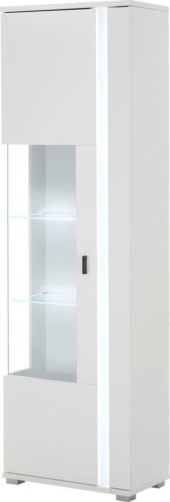 LIVOJO M19 Wohnzimmer Vitrine schmal rechts 55 x 200 x 35 cm Weiß Matt