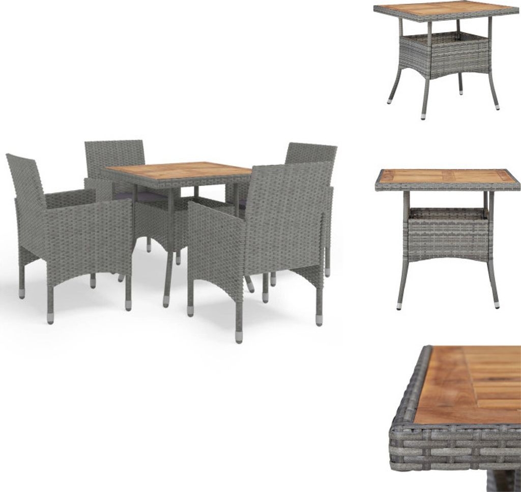 vidaXL 5-tlg. Garten-Essgruppe Grau Poly Rattan und Akazienholz - Gartenmöbel-Sets