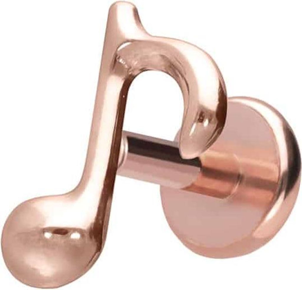Ohrpiercing, Nasenpiercing Titan Labret mit Push Fit ACHTELNOTE RoséGold Stablänge: 5mm | Stabstärke: 1mm