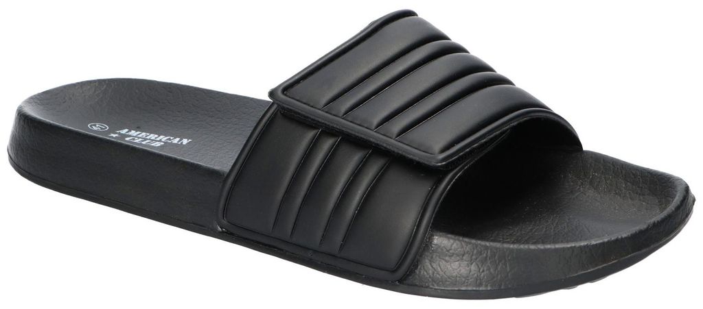 American Club NH210, Herren Pantoletten Klettverschluss leicht Badeschuhe rutschhemmend, Schwarz 43
