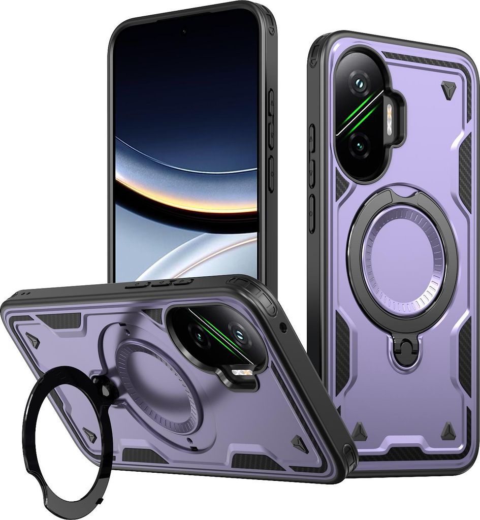 Dual Layer Hülle für Xiaomi Poco F7/Redmi Turbo 4 Pro mit Ring Ständer Magnetisch Stoßfest Handyhülle Lila
