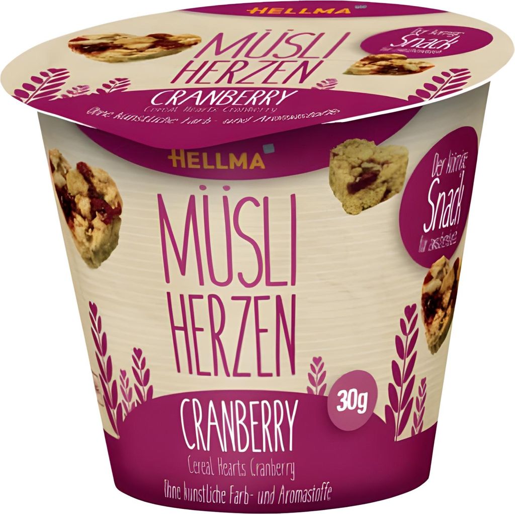 Hellma 70102202 Brusinkové müsli srdíčka 30 x 30 g Obrázek produktu 