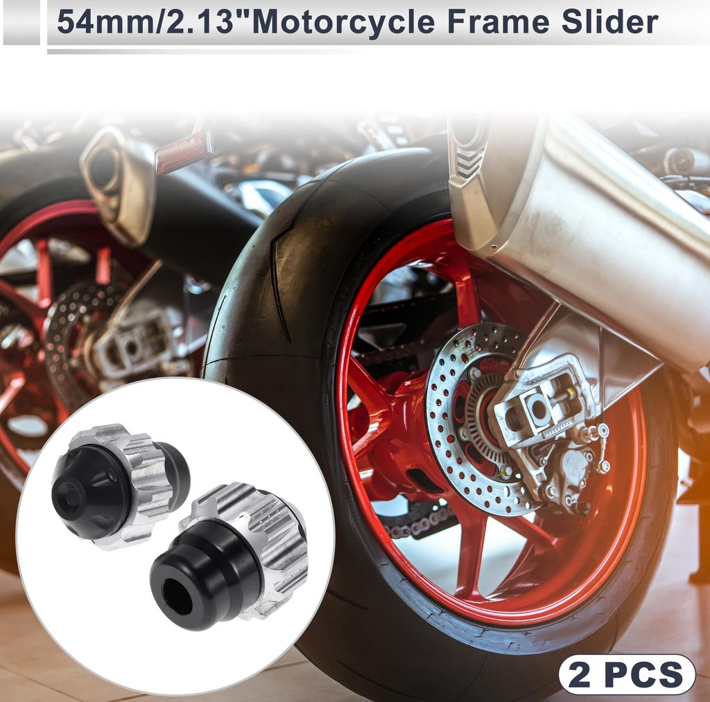 0.59" Motorrad Rahmen Schieber Aluminiumlegierung Kunststoff Rad Verkleidung Schutz Crash Pad Schutzblech 2.13" 2.56" Silberton 2 Stück