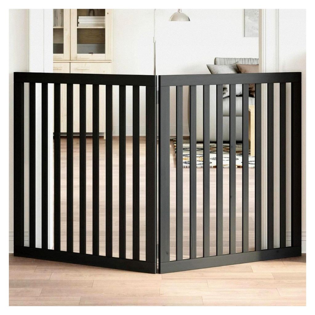 2-teiliges faltbares Hundetor Schwarz 160 cm Pappelholz, freistehendes Hundegitter für Türen, Treppen und Flure