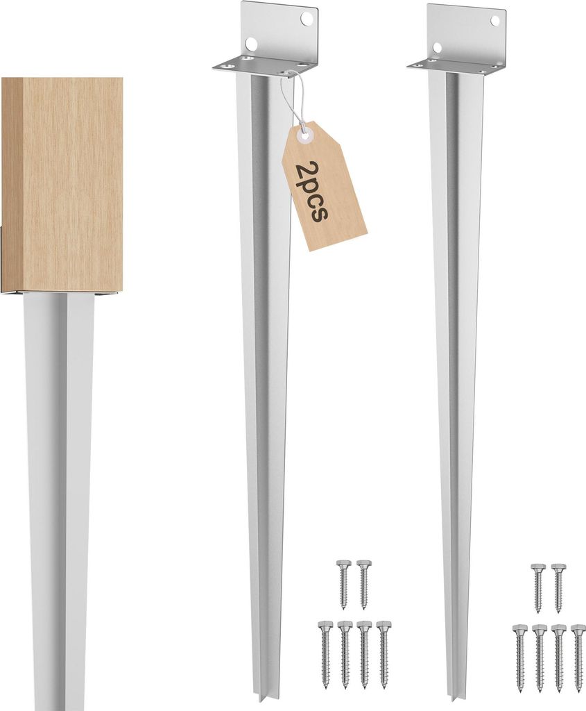 XMTECH Bodenhülse Einschlaghülse für Holzpfosten 60 x 700 mm, L-Form Pfostenträger, Garten-Bodenhülse – Silber verzinkt (2 Stück)