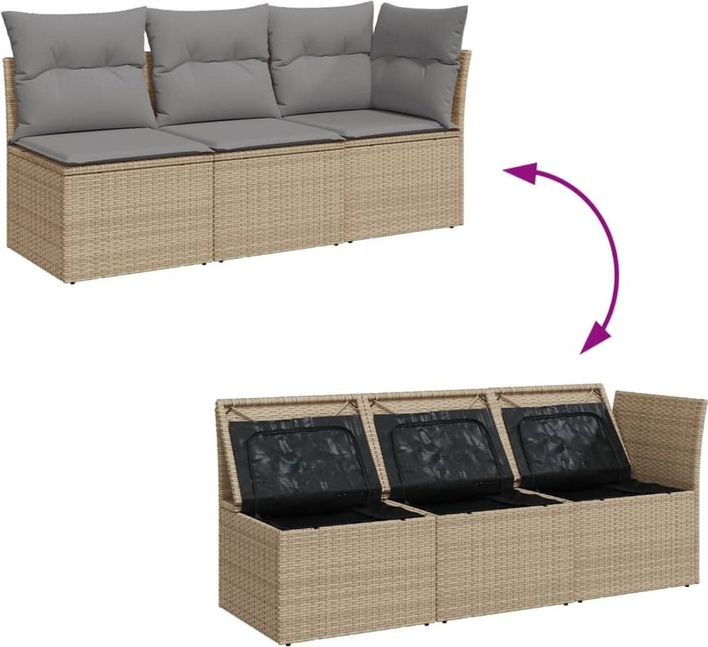 vidaXL Gartensofa mit Kissen 3-Sitzer Beige Poly Rattan Produktbild 3