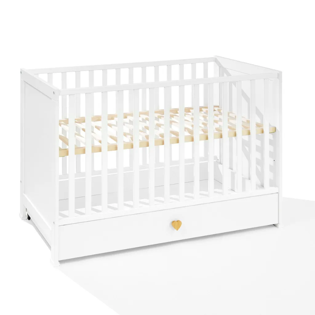 Lit Bébé 120x60 Blanc avec 4 Niveaux de Hauteur Modèle Little Heart
