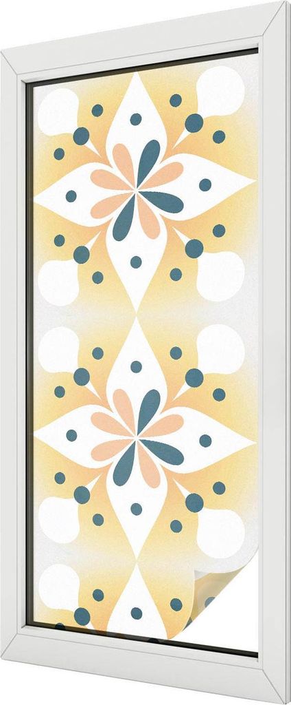 Buntglas Fensterfolie – 116x50 cm – Stained-Glass Design – blickdichte dekorative Sichtschutzfolie – selbstklebend, UV-Schutz – Blumensym...