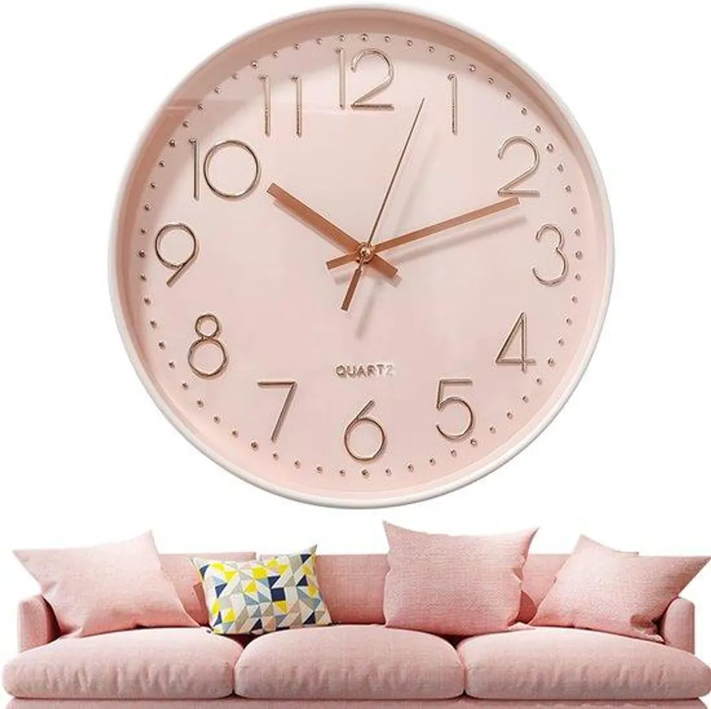 Horloge murale moderne et silencieuse 30 cm rose or et blanc de Luxe