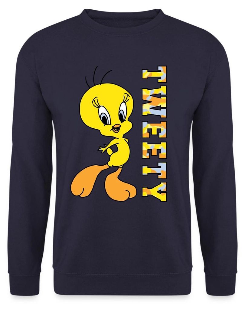 Spreadshirt Looney Tunes Tweety Camouflage Uni Pullover, L, Navy