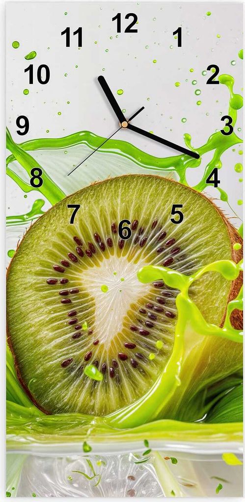 Wanduhr aus Glas mit Motiv Kiwi Spritzer- 30 x 60 cm - inkl. Aufhängesystem
