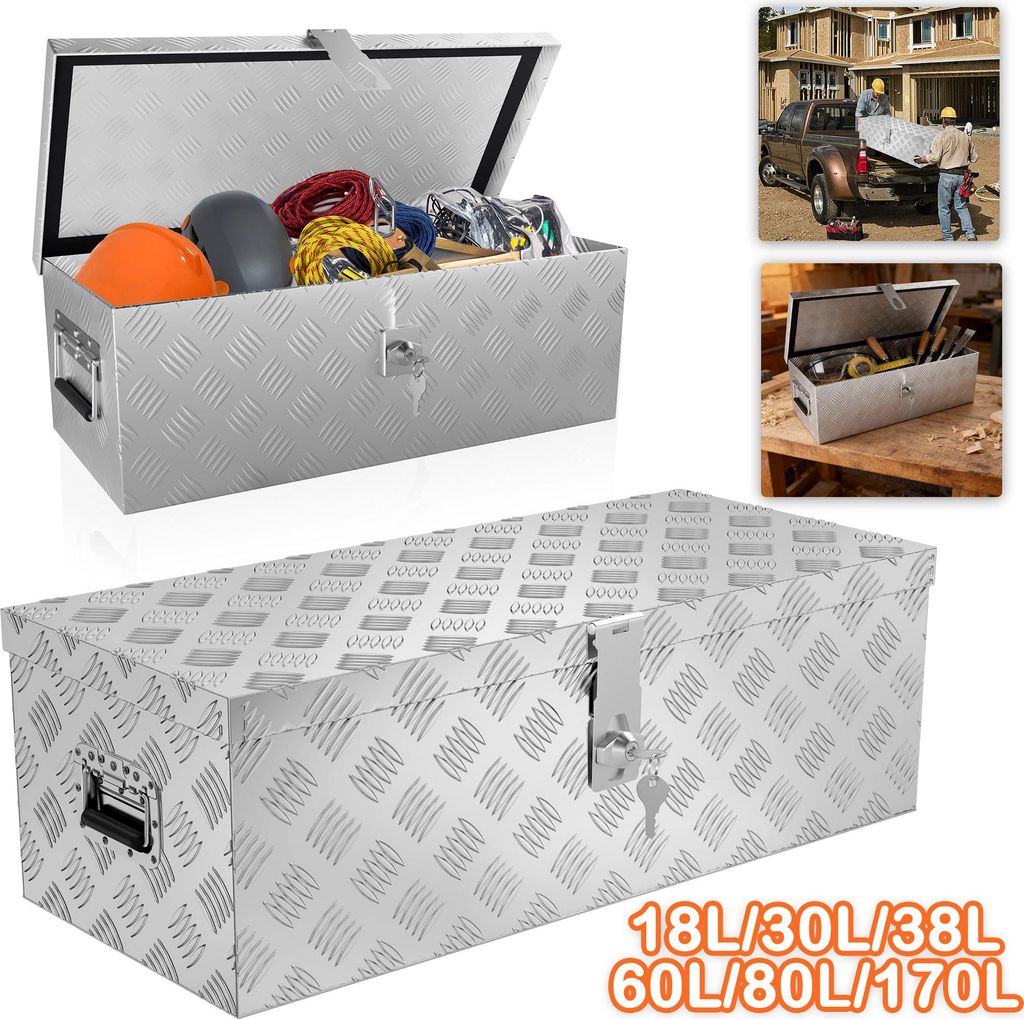 UISEBRT Silber 18 L Aluminium Werkzeugkiste, abschließbare Transportbox, stoßfest & wasserdicht, mit Sicherheitsgriffen, inkl. 2 Schlüssel, 51,5...