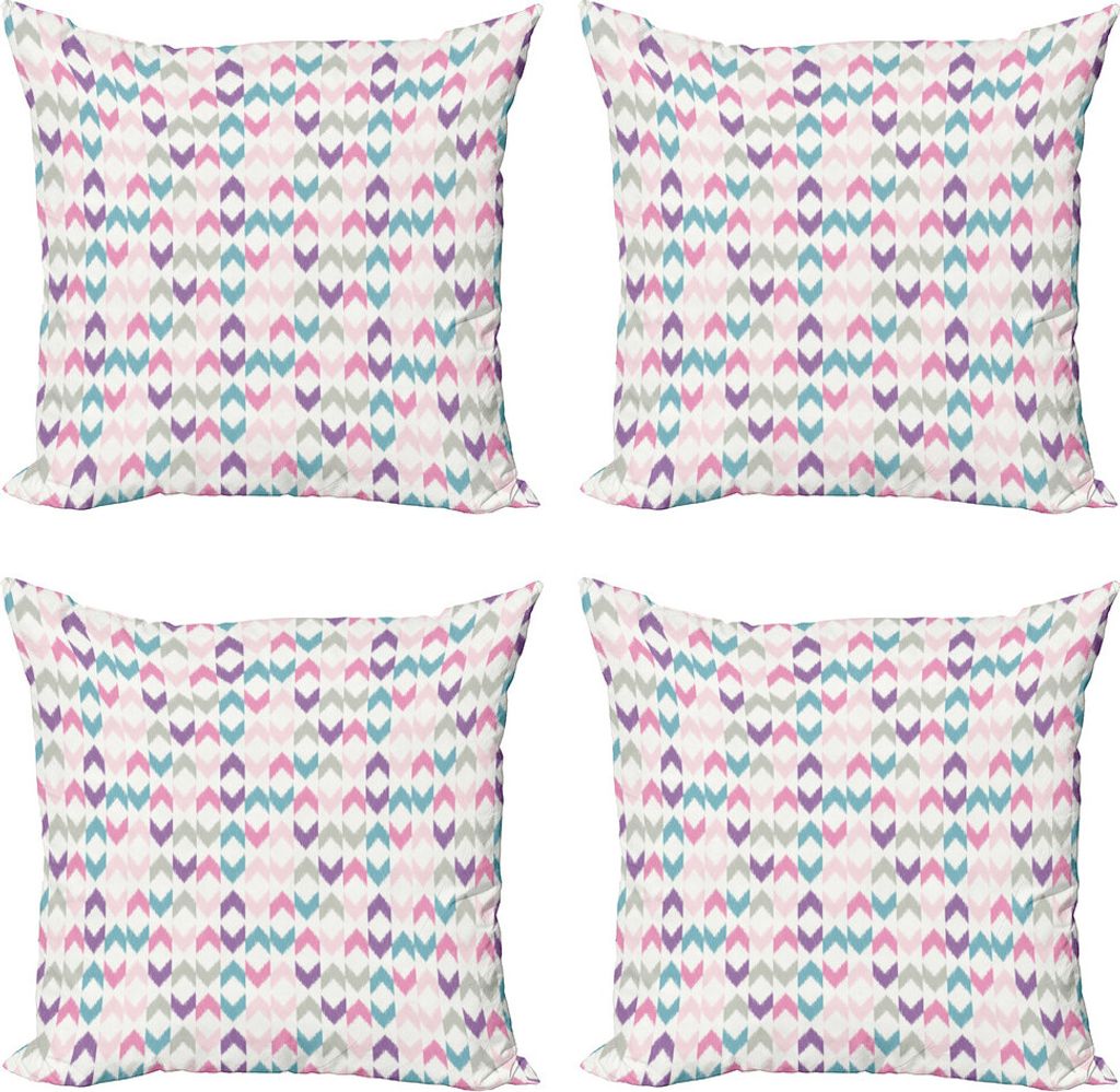 ABAKUHAUS Geometrisch Kissenbezug Set (4 Stück), Eastern Chevron Boho, Moderner Doppelseitiger Digitaldruck, 50 cm x 50 cm, Violett-Rosa Teal