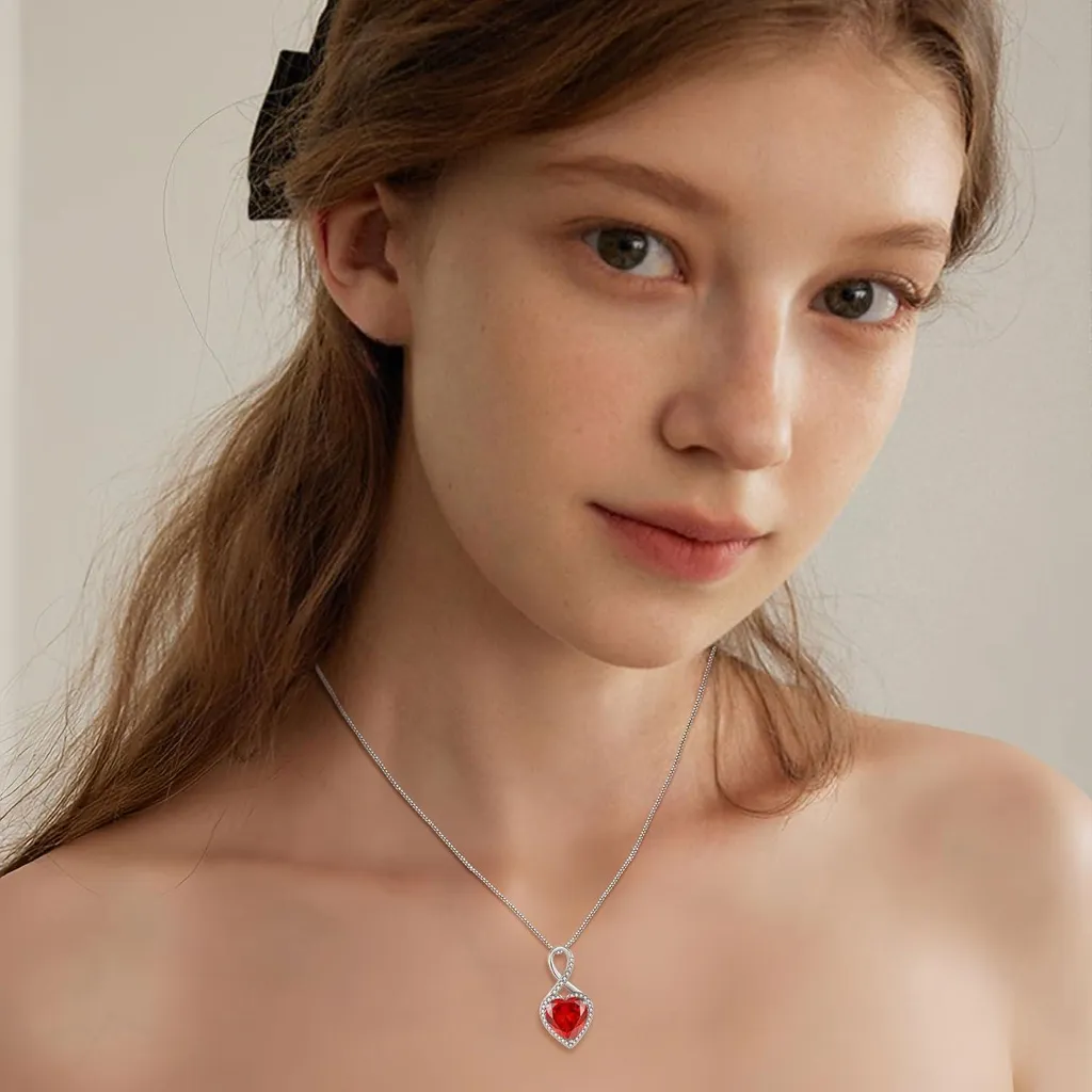 Collier Pierre de Naissance Janvier en Argent et Pendentif Cœur Rouge - 9