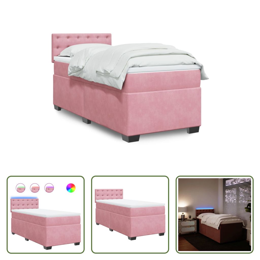 The Living Store Boxspringbett mit Matratze Rosa 90x190 cm Samt