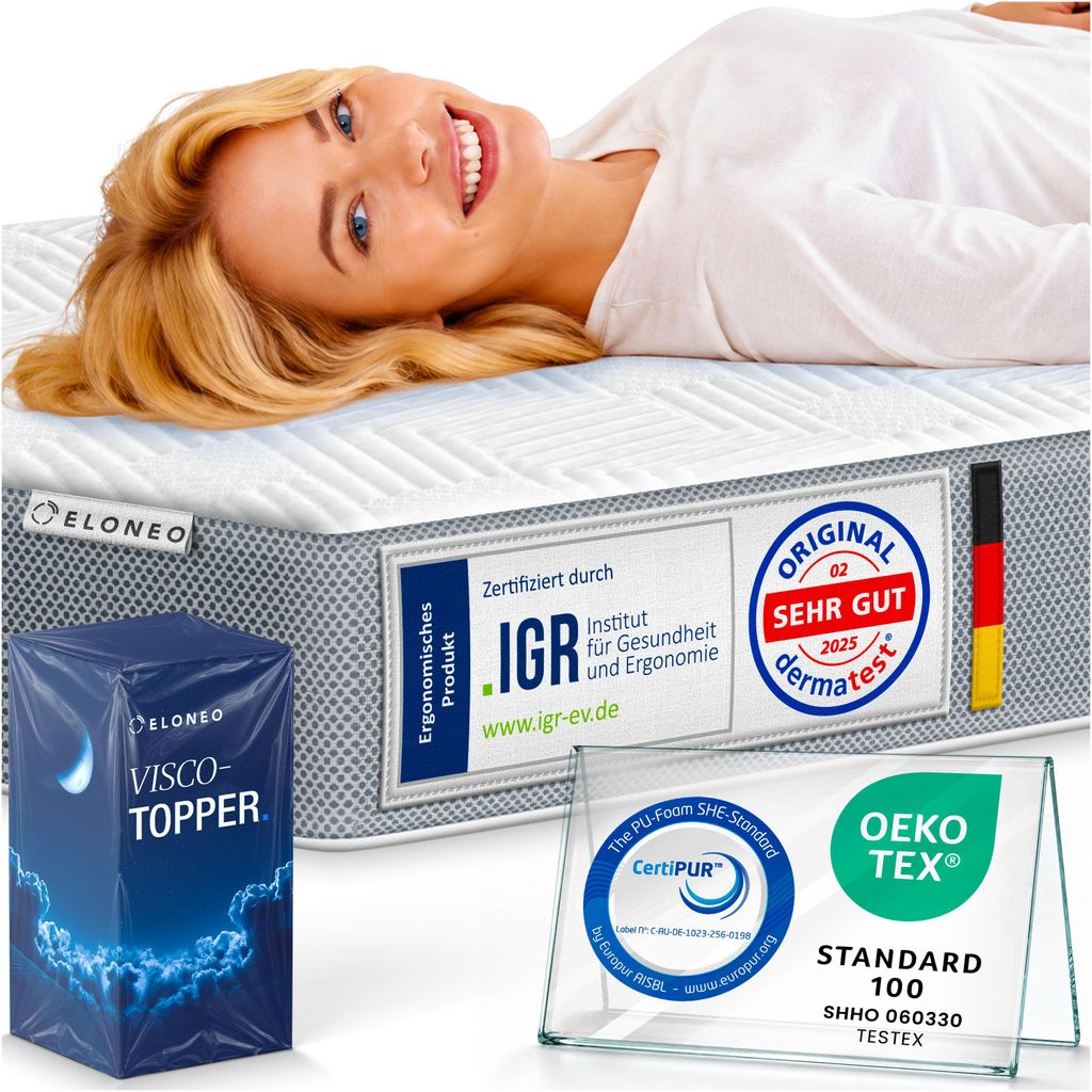 ELONEO Viscoelastischer Matratzen Topper 100x200cm, Produktbild 