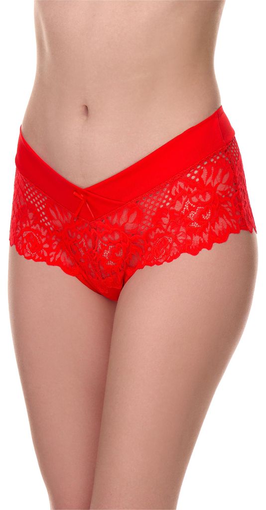 Merry Style Damen Unterhose Hipster Hot Pants mit Spitzenbesatz MSGAB155 (Rot, 38 (Herstellergröße: M))