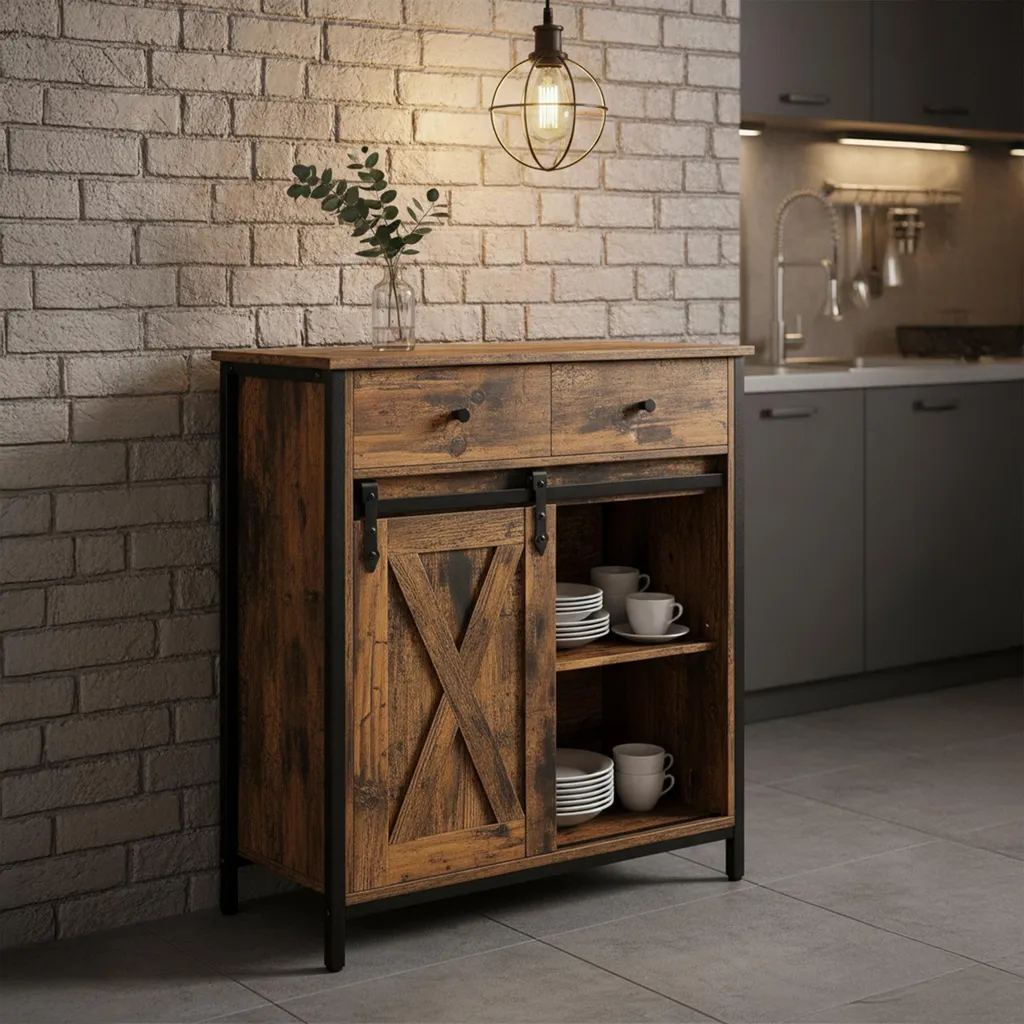 credenza relaxdays con anta scorrevole - 2