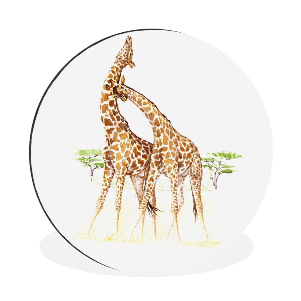 MuchoWow Aluminium Wandkreis Giraffe - Baum - Aquarell Ø 90 cm Wanddeko Modern Wohnzimmer - Mauerkreis - Wandbilder - Runde Bild - Bild aus Alum...