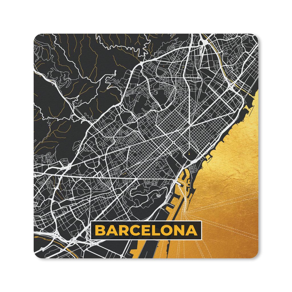 MuchoWow Mauspad Mousepad Barcelona - Stadtplan - Karte - Gold 30x30 cm - Mousepads - Maus Mat - Pad - Mausunterlage - Gaming