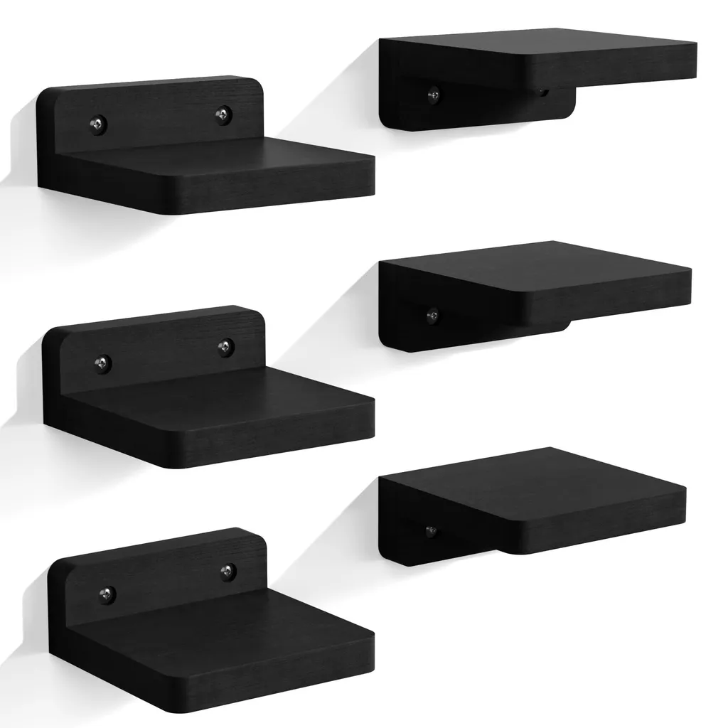 Étagère Murale Gain de Place - Lot de 6 Mini Supports Noirs pour Objets