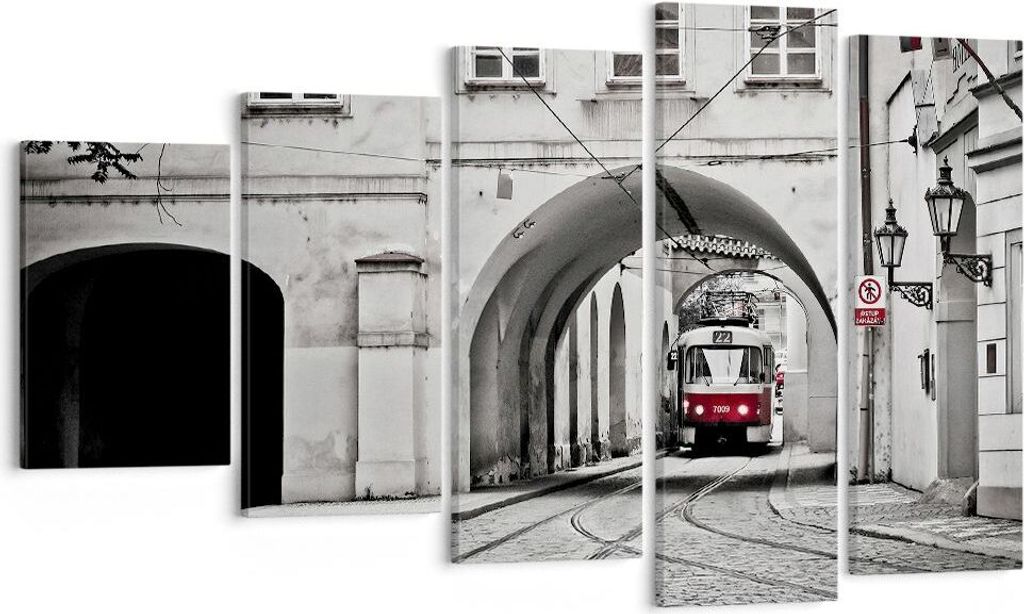 Bild auf Leinwand - Leinwandbild - 5 Teile - Tschechisch Straßenbahn Prag - 100x60cm - Wand Bild - Wanddeko - Wandbilder - Leinwanddruck - Bilder ...