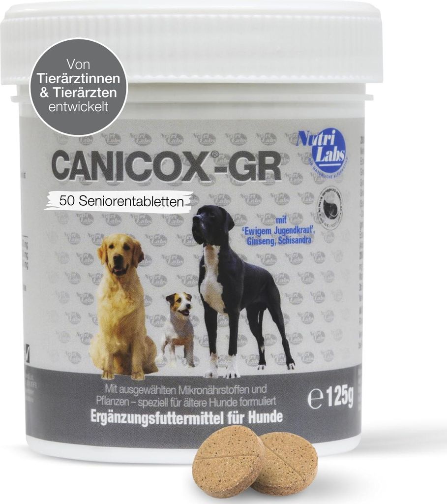 NutriLabs Canicox -GR Tabletten für Senioren-Hunde 50 STK. - Seniorentabletten für Hunde mit MSM, Chondroitin, Glucosamin, Ginseng, Weißdorn u....