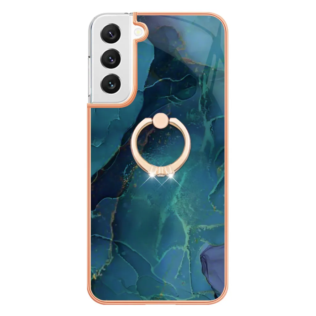 Custodia per Samsung Galaxy S22 5G, custodia protettiva in silicone TPU a fantasia con supporto ad anello verde - 3