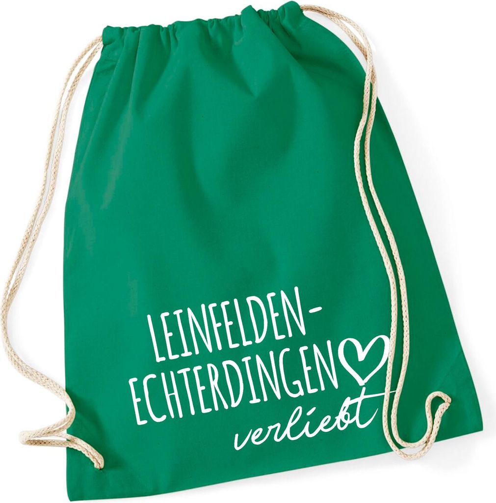 Huuraa Turnbeutel Leinfelden-Echterdingen verliebt 12 Liter Kelly Green Baumwolle Rucksack Geschenkidee