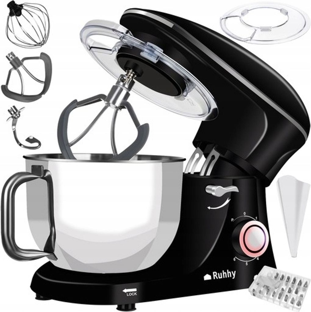 Planeten-Küchenmaschine 2200W, 6.2L, 6 Stufen, Edelstahl Schwarz