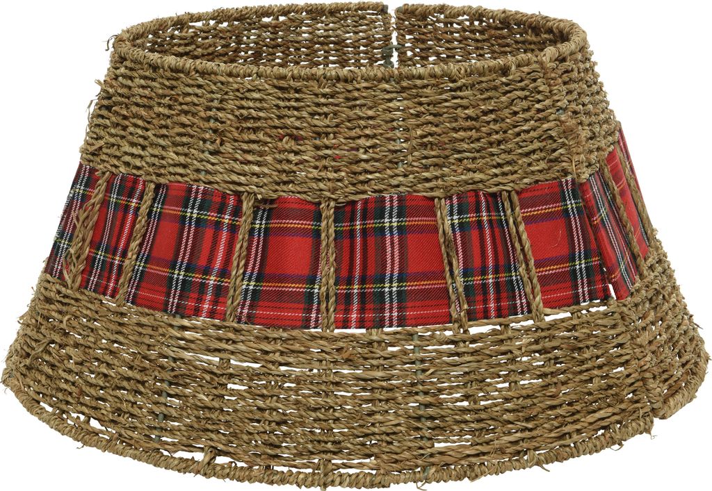 Weihnachtsbaumrock 70x28cm Seegras mit Tartan Motiv Natur Braun / Rot