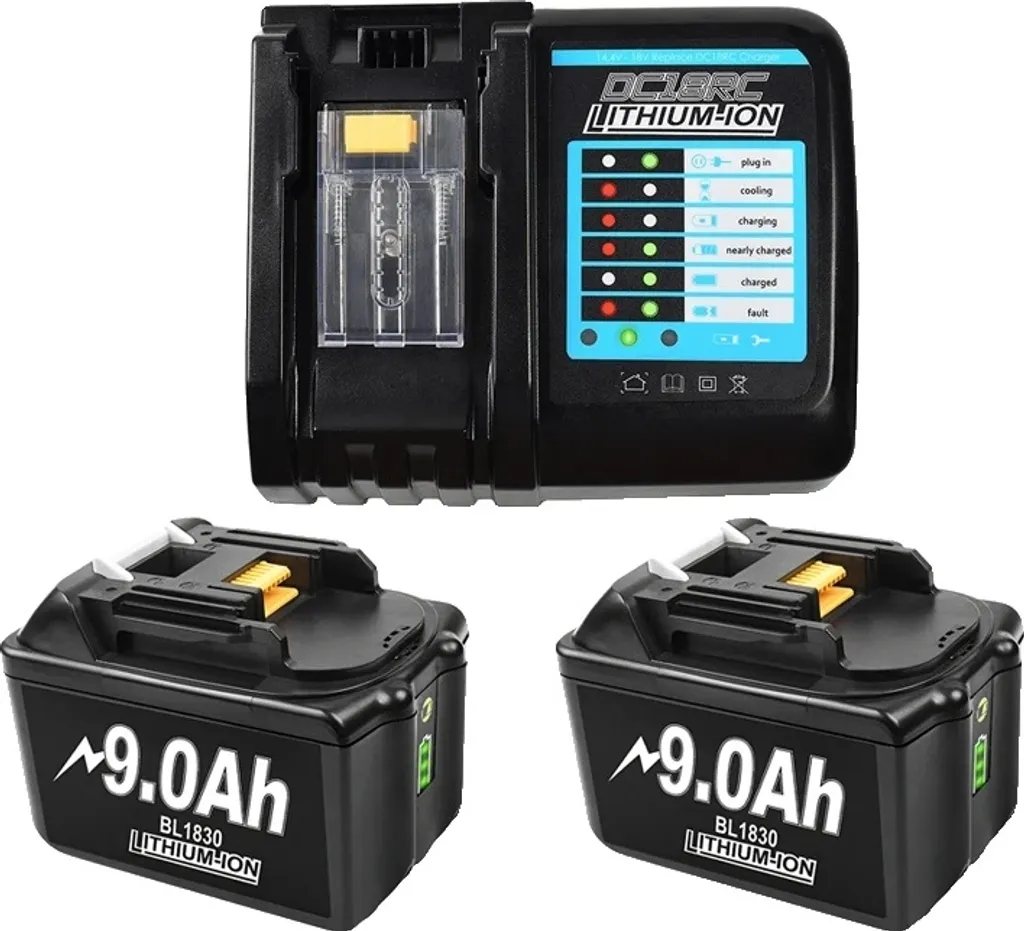Batterie rechargeable 18V 9.0Ah et chargeur rapide 6A pour outillage