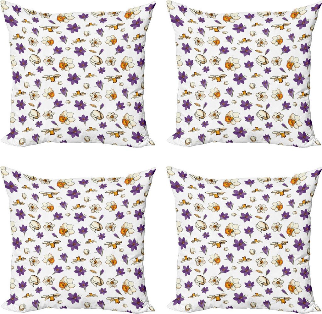 ABAKUHAUS Blumen Kissenbezug Set (4 Stück), Graphic Narzissen Narcissus, Moderner Doppelseitiger Digitaldruck, 40 cm x 40 cm, Violet orange