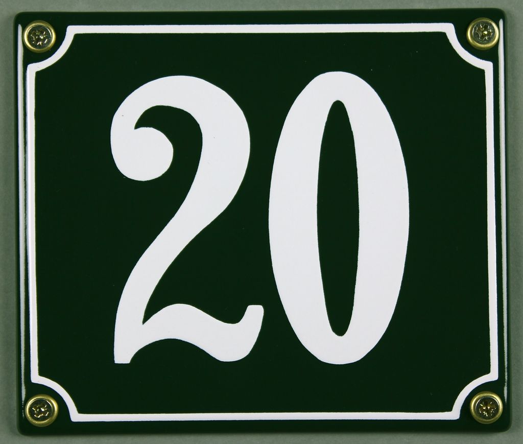 Hausnummernschild 20 grün 12x14 cm Schild Emaille Hausnummer Haus Nummer Zahl Ziffe