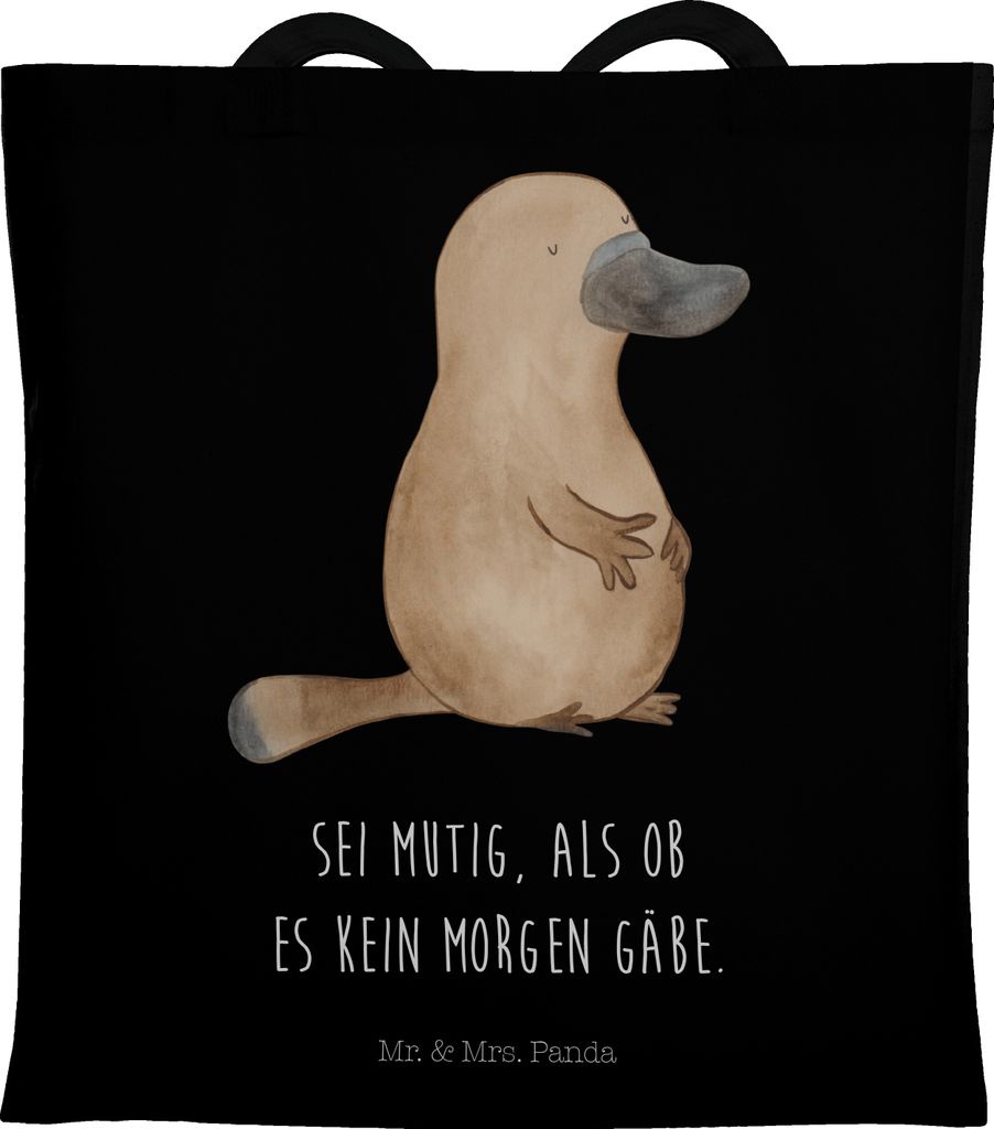 Mr. & Mrs. Panda Tote Bag Schnabeltier Mut - Schwarz - Geschenk, Motivation, Lebensweisheit, umhängebeutel, Training, Raodtrip, Tasche, Büro, Arb...