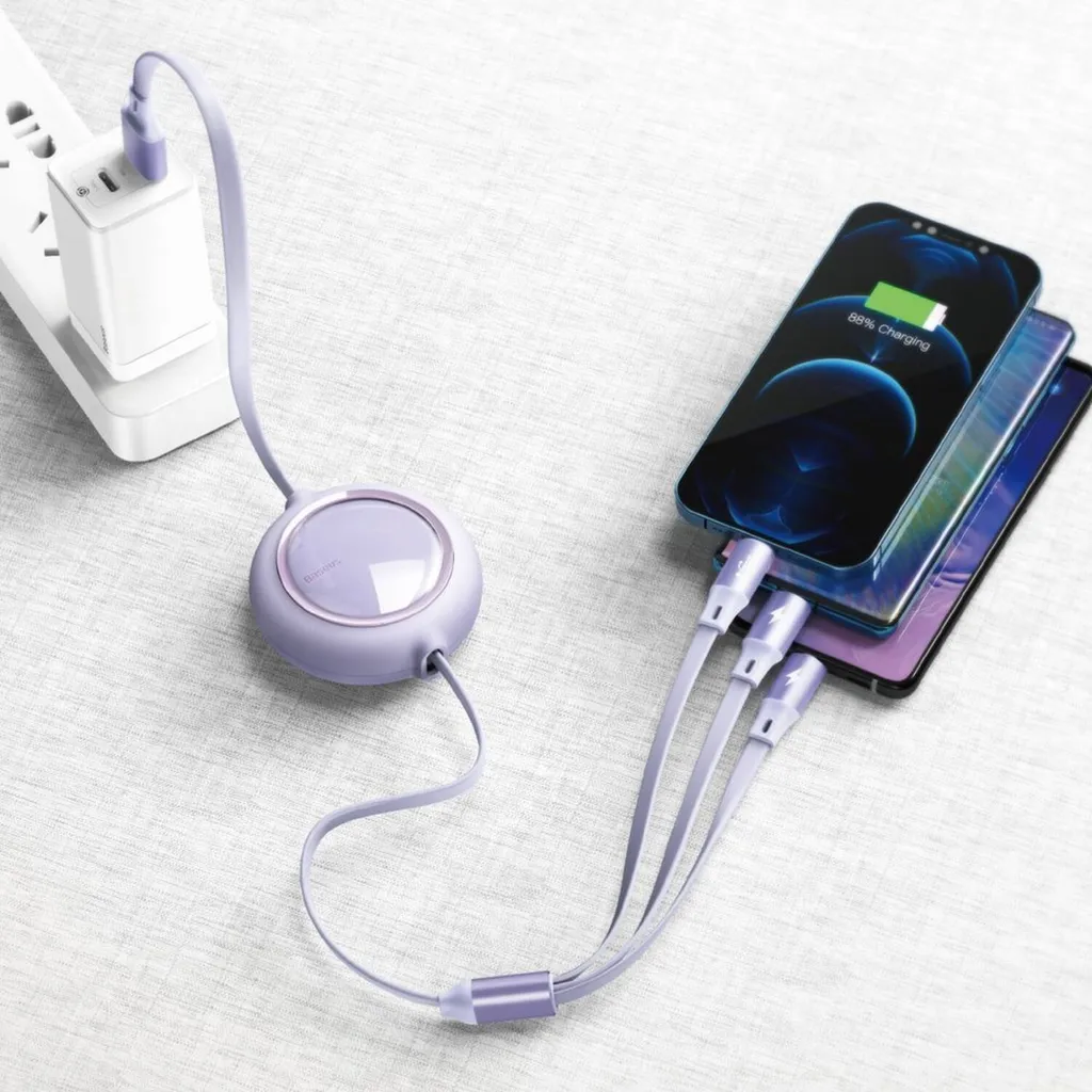 Baseus Câble 3-en-1 USB vers Lightning Type-C Micro USB 1.2m Violet