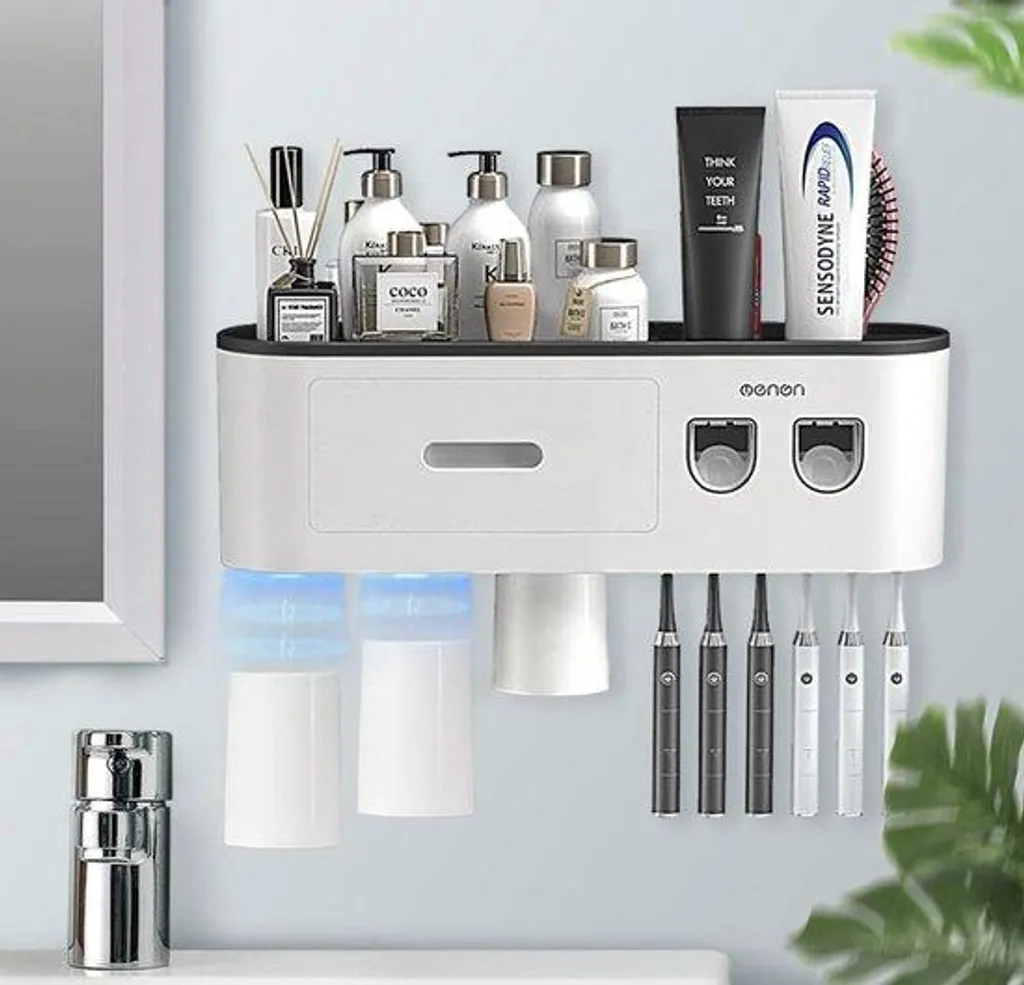 Distributeur dentifrice noir 6 slots : fixation murale sans perçage