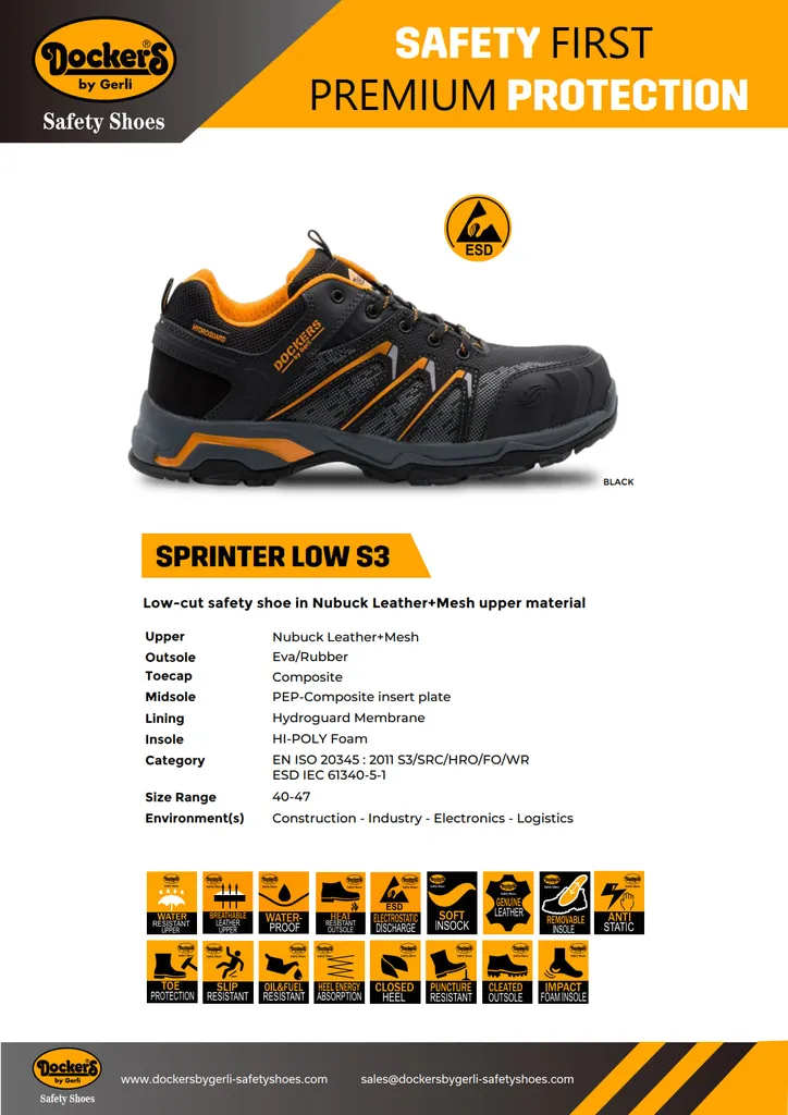 Baskets de sécurité S3 Dockers Sprinter Low légères pour le travail - 10