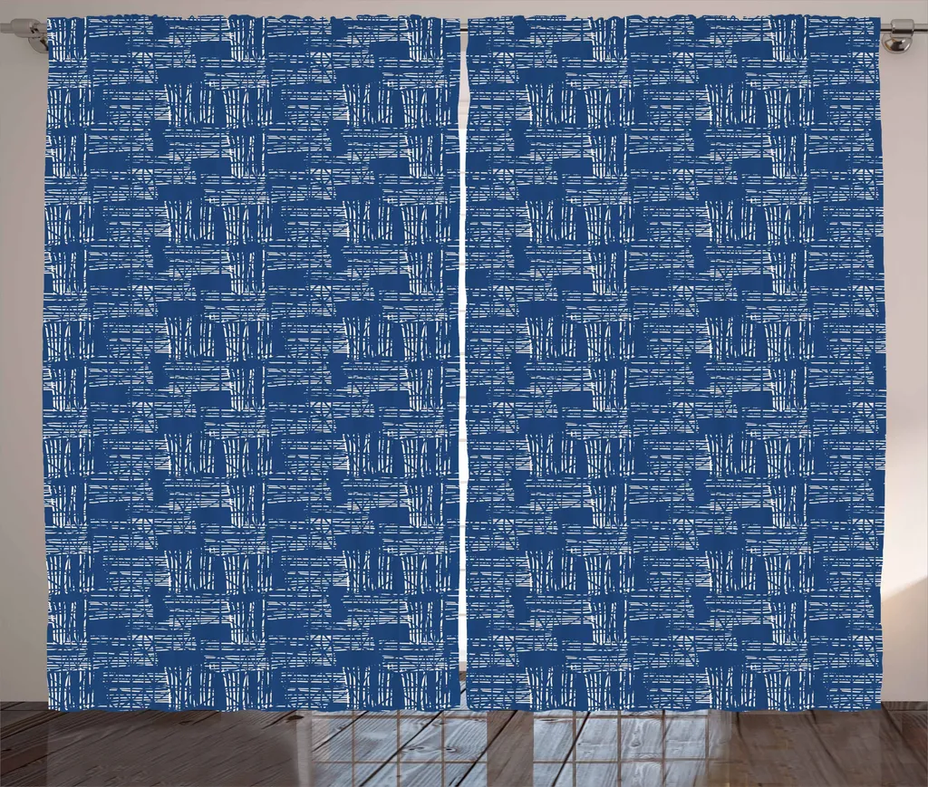 ABAKUHAUS Tenda rustica asiatica, effetto tie dye a strisce, tenda con passanti e ganci per camera da letto, 280 x 175 cm, blu cobalto e bianco